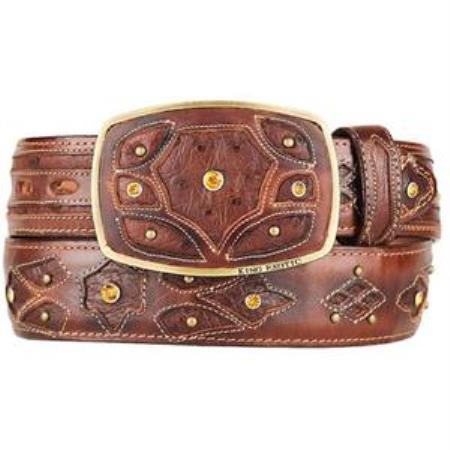 Burnished brown color shade Original Ostrich Full Quill Skin Fashion Western Belt 