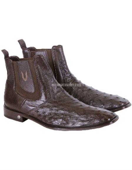 Brown Dress Shoe Mens Handcrafted Genuine Ostrich Chelsea Brown Boots