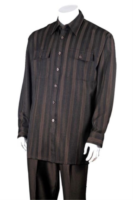  Men's 100% Polyester Striped Design 2 Piece Walking Brown Suit 