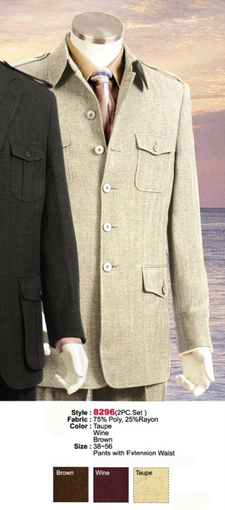 Style comes in Taupe or brown color shade or Wine Military Safari Style 1940s men's Suits Style For sale ~ Pachuco men's Suit Perfect for Wedding
