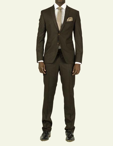  men's Pick Stitched 2 Button Brown Slim Fit Skinny Suit 