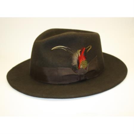 Mens Dress Hat brown color shade Coffee Wool Fabric Fedora suit hat 