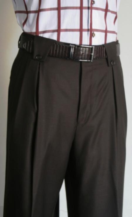 Superior Fabric 150's 100% Wool Fabric Wide Leg Dress Pants / Slacks Brown 1920s 40s Fashion Clothing Look ! 