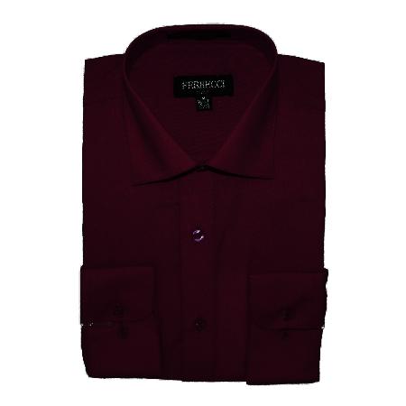 Slim narrow Style Fit Dress Shirt - Burgundy ~ Maroon ~ Wine Color 