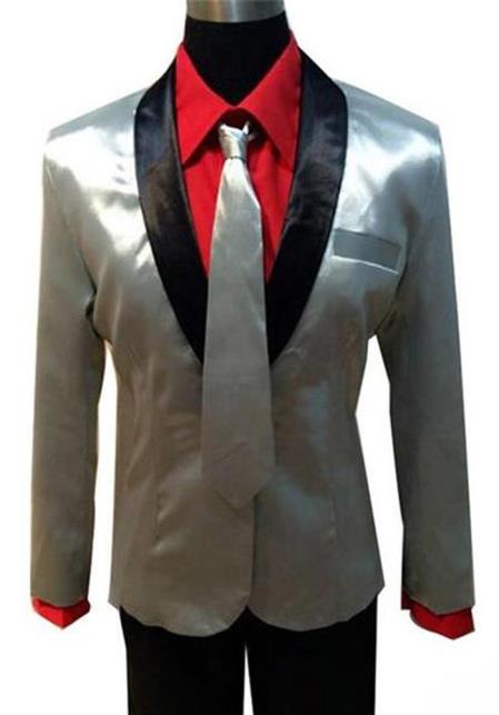  men's Single Breasted Shawl Lapel Silver Suit