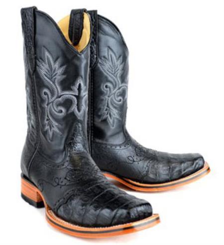 King Exotic Boots Cai (Gator) Belly Skin Rodeo Style Liquid Jet Black Boot 