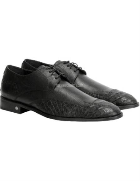  Men's Full Leather Vestigium Genuine Caiman Belly Derby Black Shoes