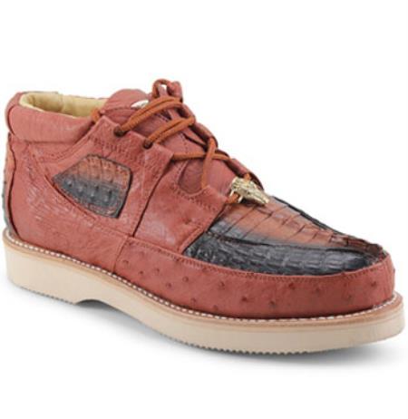 Authentic Los altos Genuine Cai & Ostrich Padded Collar Cognac Shoes for Online 