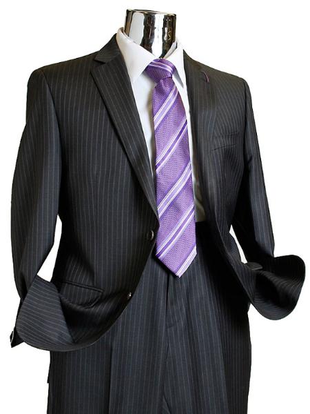 Dark Grey Masculine color Pinstripe 100% Wool Fabric Suit 