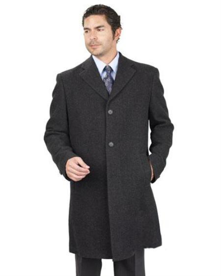 Long Jacket With 2 Side Pocket PolyRayon Blend Unfinished Hem Dark Grey Masculine color 