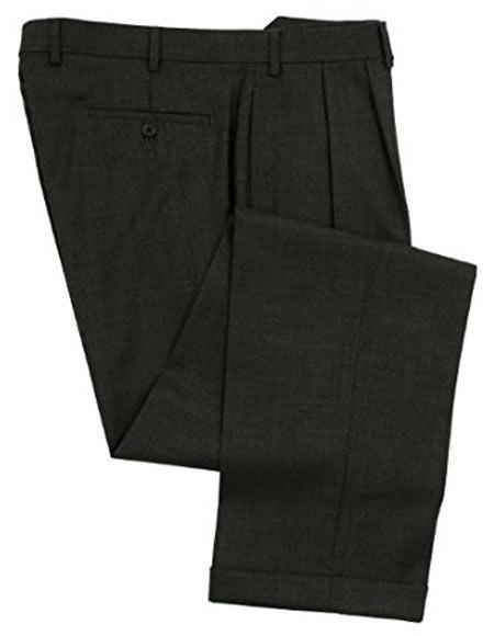 100% Wool Double-Reverse Pleated Lined To The Knee Charcoal Dress Pants Slacks 