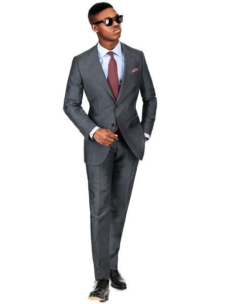 Men's 2 Button Notch Lapel Charcoal Gray Linen Suit
