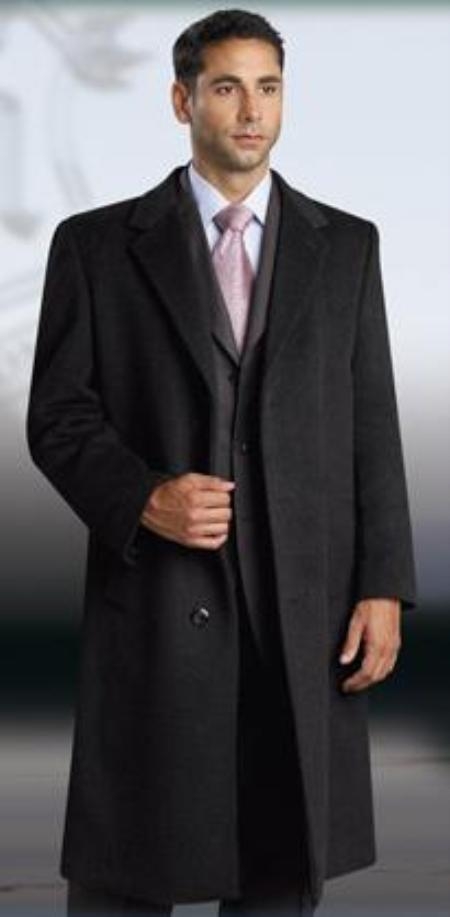 38 Inch Charocal Gray classic model features button front Wool Fabric&Cashmere 