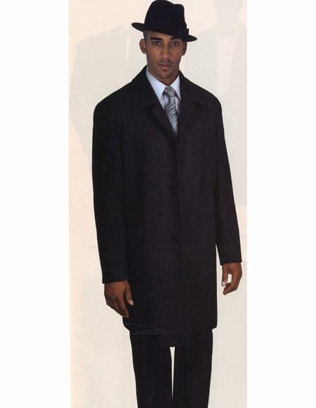  Men's Charcoal Grey ~ Gray Topcoat 40 Inch Long Wool Blend Hidden Button Overcoat 