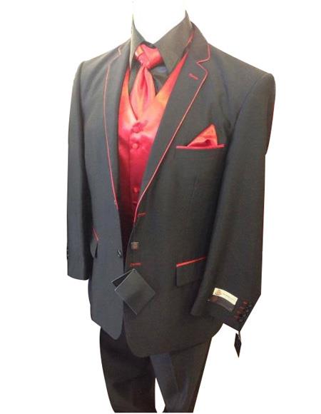 Men's Charcoal Red Trimmed On Lapel And Pockets Long Sleeve Jacket