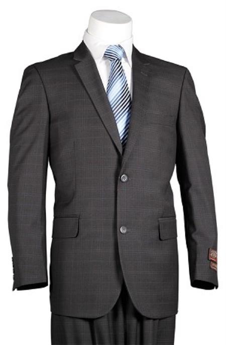 Mens Plaid Suit Vitali Dark Grey Masculine color Windowpane 2 Button Style Slim narrow Style Cut Suit 