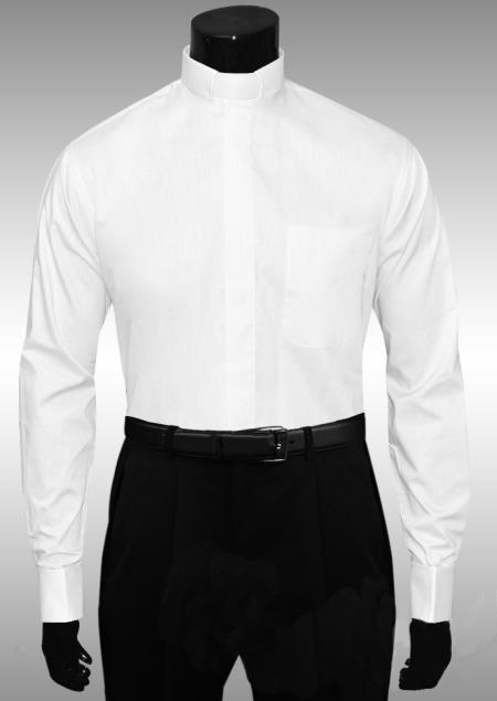 White Clergy Tab Collar French Cuff Shirt 