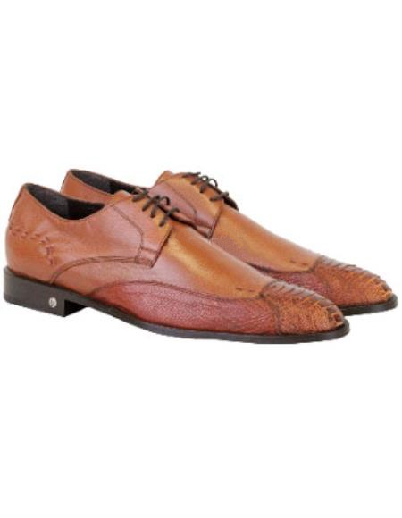  Men's Vestigium Genuine Ostrich Leg Derby Full Leather Lining Cognac Shoes