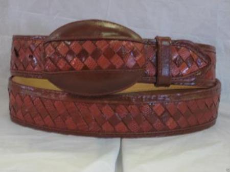 Genuine Cognac Weave Lizard Teju Western Cowboy Belt 