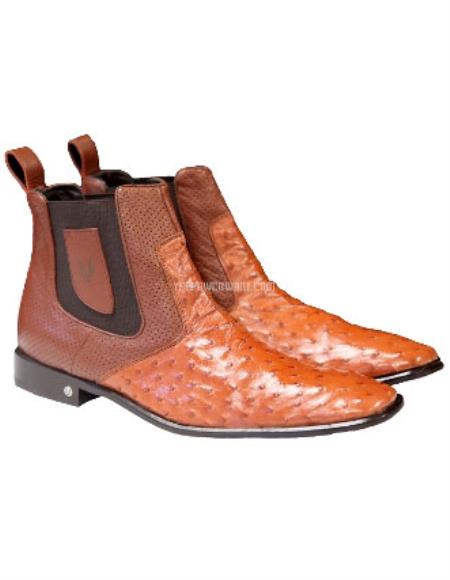  Men's Vestigium Boots Genuine Ostrich Chelsea Cognac Boots