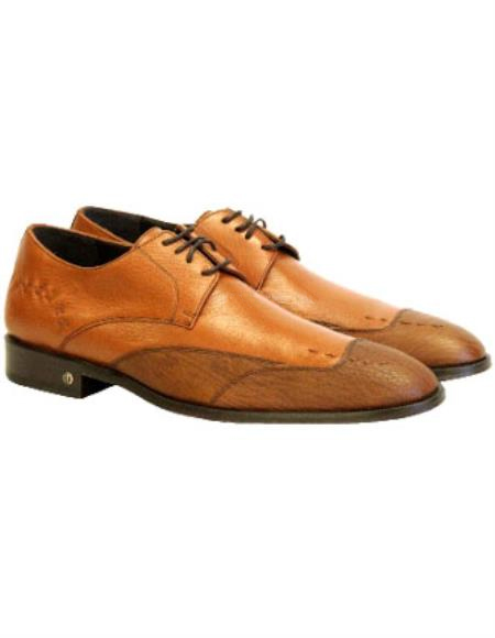  Men's Vestigium Genuine Sharkskin Derby Cognac Shoes