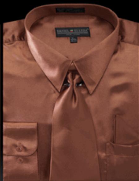  Men's Copper Shiny Satin Brown Dress Shirt Tie