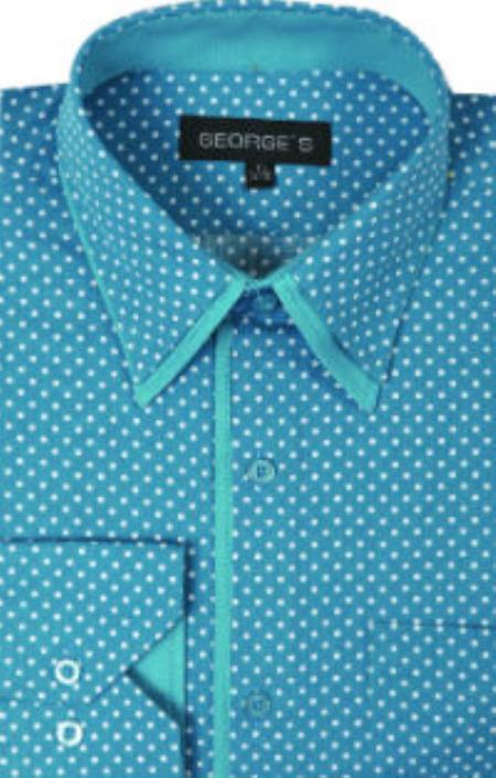 Mens Turquoise Dress Shirt George 100% Cotton Polka Dot Design Dress Shirt Aqua Turquoise