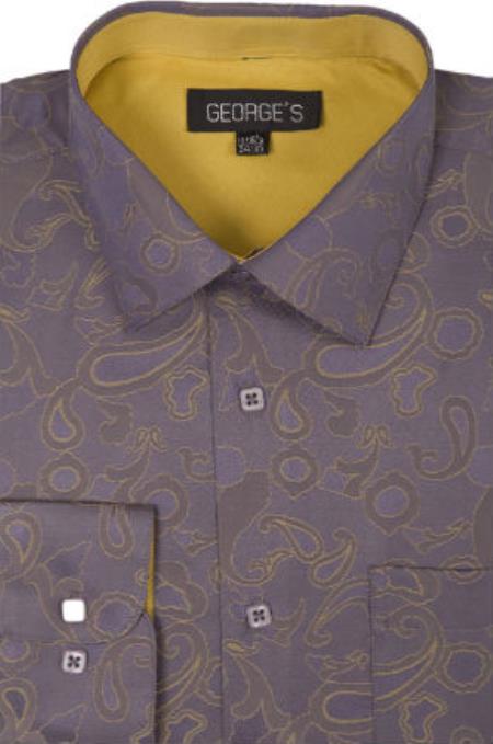 George 60% Cotton 40% Polyster Spread Collar Dress Shirt Gold-brown color shade 