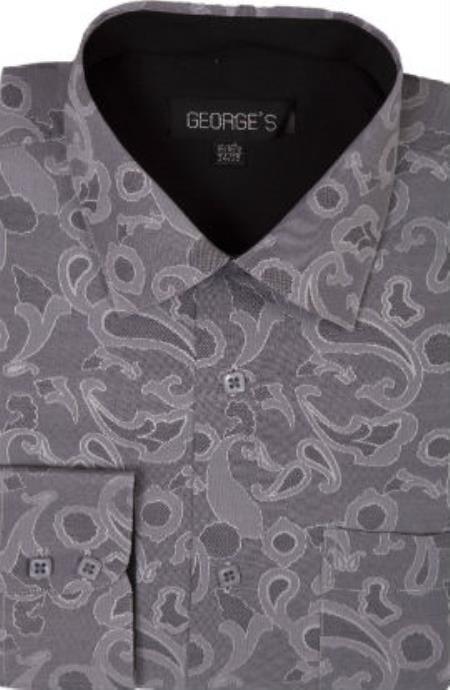 George 60% Cotton 40% Polyster Spread Collar Dress Shirt Gray 