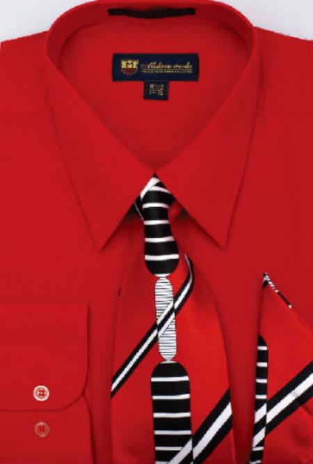 Affordable Clearance Cheap Mens Dress Shirt Sale Online Trendy - Milano Moda Classic Cotton Dress Shirt with Ties and Handkerchiefs red color shade 