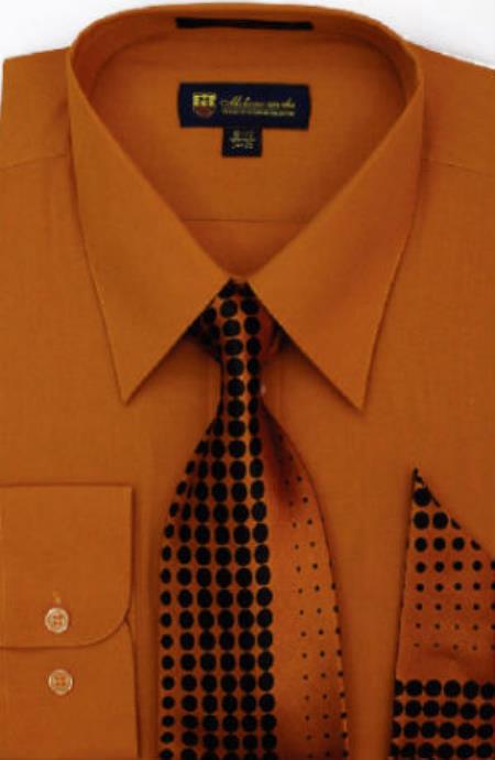 Milano Moda Classic Cotton Dress Shirt with Ties and Handkerchiefs Rust 