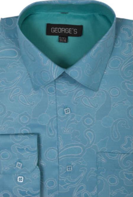 Mens Turquoise Dress Shirt George 60% Cotton 40% Polyster Spread Collar Dress Shirt Turquoise 