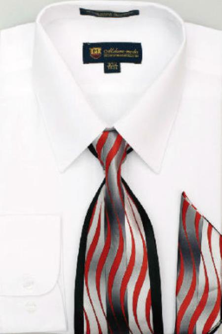 Milano Moda Classic Cotton Dress Shirt with Ties and Handkerchiefs White 