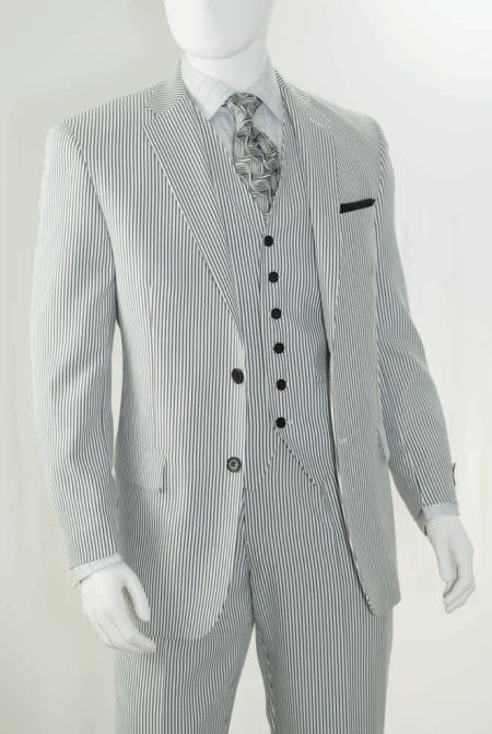 Big & Tall Summer Cheap priced men's Seersucker Suit Sale Fabric Suit Liquid Jet Black 