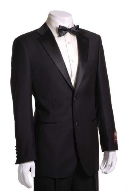 Side Vented Jacket & Flat Front Pants Tuxedo - Superior Fabric 150's Fabric Liquid Jet Black 