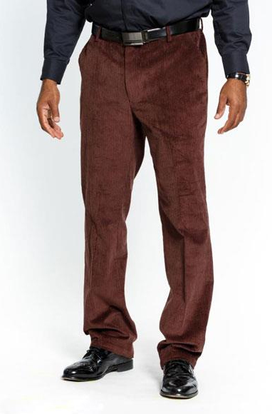  Men's Stylish Dark Brown Flat Front Corduroy Formal Dressy Pant