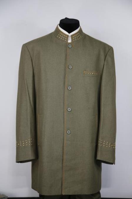  men's Mandarin Collar Brass Dark Green Zoot Suit for Men