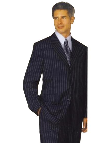Pre order for September 26 2022 - Pronounce visible Chalk Pronounce Dark Navy Blue Shade & White Pinstripe 3 Buttons Style Superior Fabric 140's Fabric Feel Poly ~ Rayon Suits for Online 