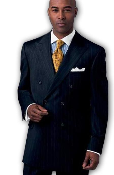 premier quality italian fabric Classic Signature Double Breasted Wool Fabric Suits for Online in Navy Pinstripe 