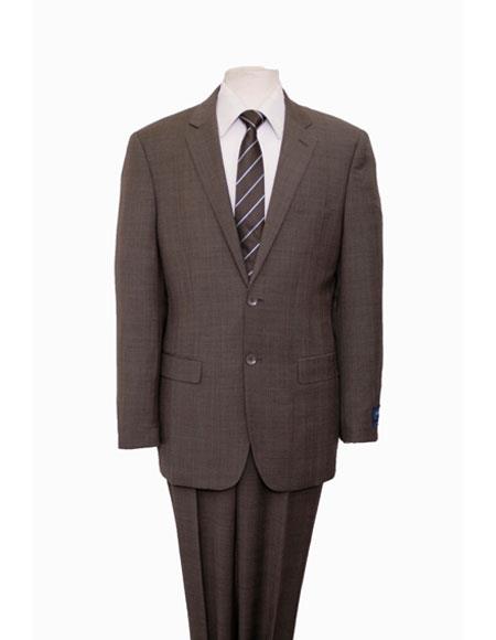  ZeGarie Men's Plaid Pattern Dark Taupe Single Breasted Notch Lapel Classic Suit Flat Front Pant 