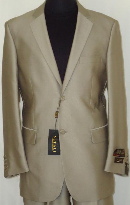 Designer 2-Button With Sheen Flashy Beige Sharkskin Suit 