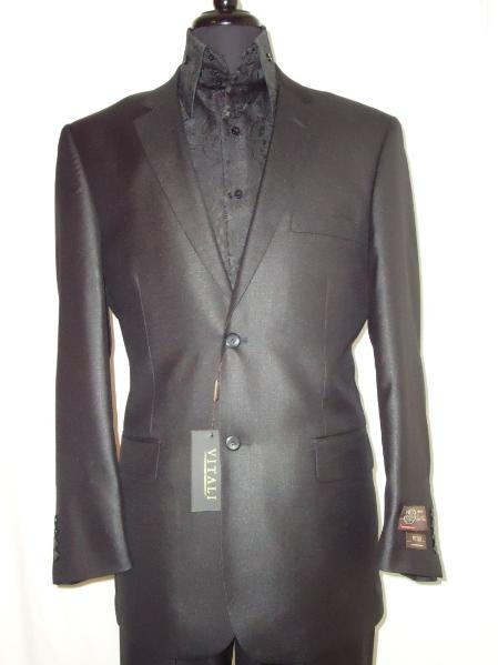 Designer 2-Button With Sheen Flashy Liquid Jet Black Sharkskin Suit 