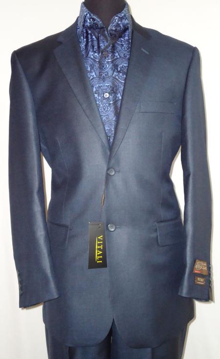 Designer 2-Button Shiny Flashy Navy Blue Shade Sharkskin Suit 