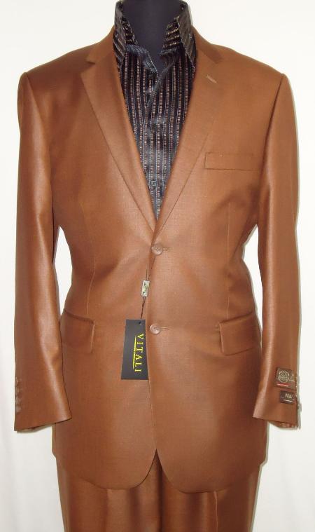 Designer 2-Button With Sheen Flashy Rust ~ Peach Sharkskin Suit 