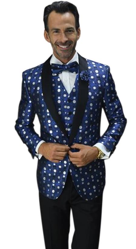  men's Fashion Designed Royal Vested Suit polka dot pattern!