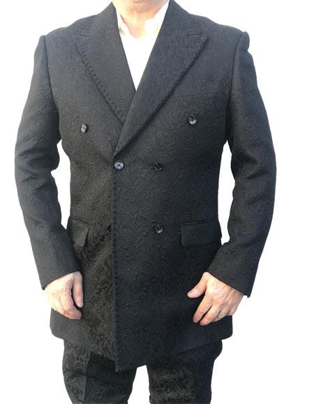  men's Black Paisley Double breasted Suit Blazer Looking ( Blazer & Pants ) ( Tuxedo Looking) 