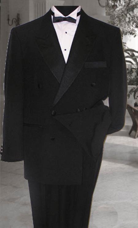Double Breasted Liquid Jet Black 1920s Style Tuxedo Superior Fabric 150's Discount Online Sale Designer Wool