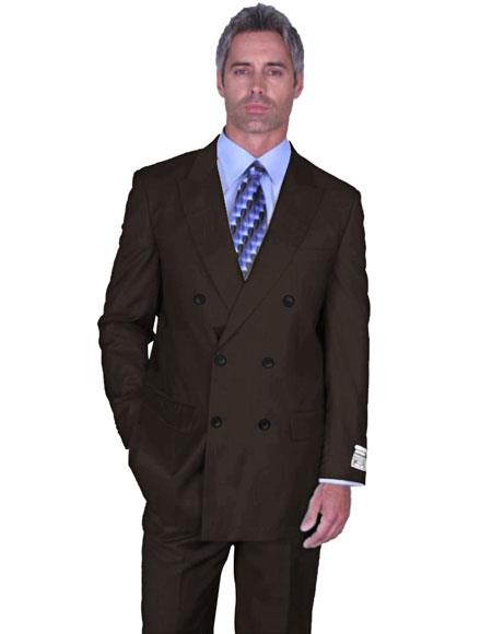  men's Double Breasted Peak Lapel Brown Suit Side Vented 