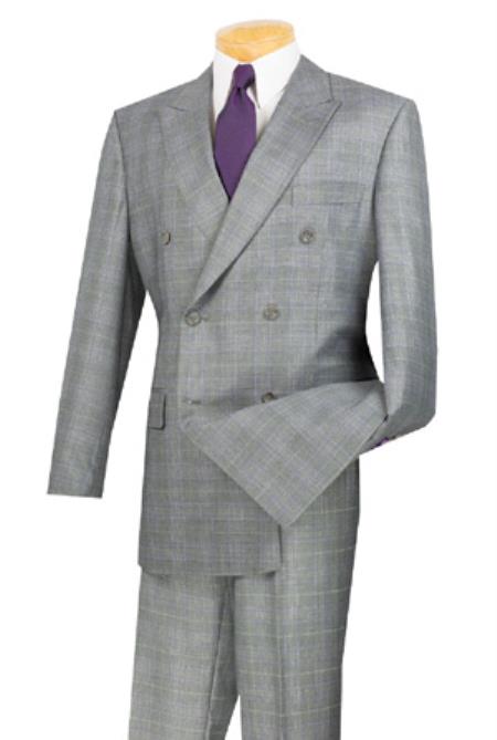 Double Breasted 1920s Style Window Pane Glen Plaid patterned Suit / Sport Jacket Blazer Online Sale Patterned Fabric Gray 