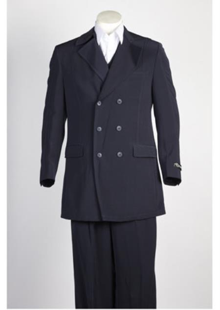 Men's Navy Double Breasted Suit 1920s 40s Fashion Clothing Look ! Wide Leg Pleated Pants 